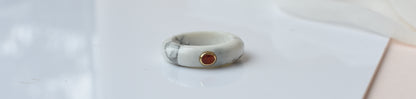 Howlite Band Ring with Orange Sapphire in 18K Gold – Handmade Carved Stone Ring