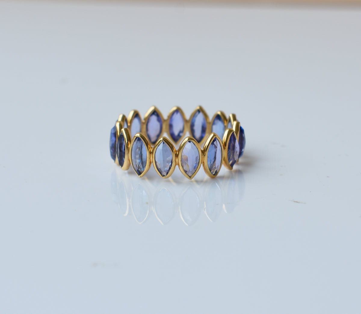 Tanzanite Marquise Band Ring in 18K Gold – Bezel-Set Stackable Ring