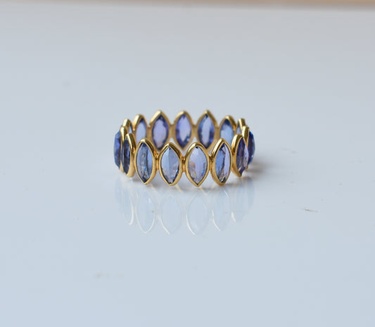Tanzanite Marquise Band Ring in 18K Gold – Bezel-Set Stackable Ring