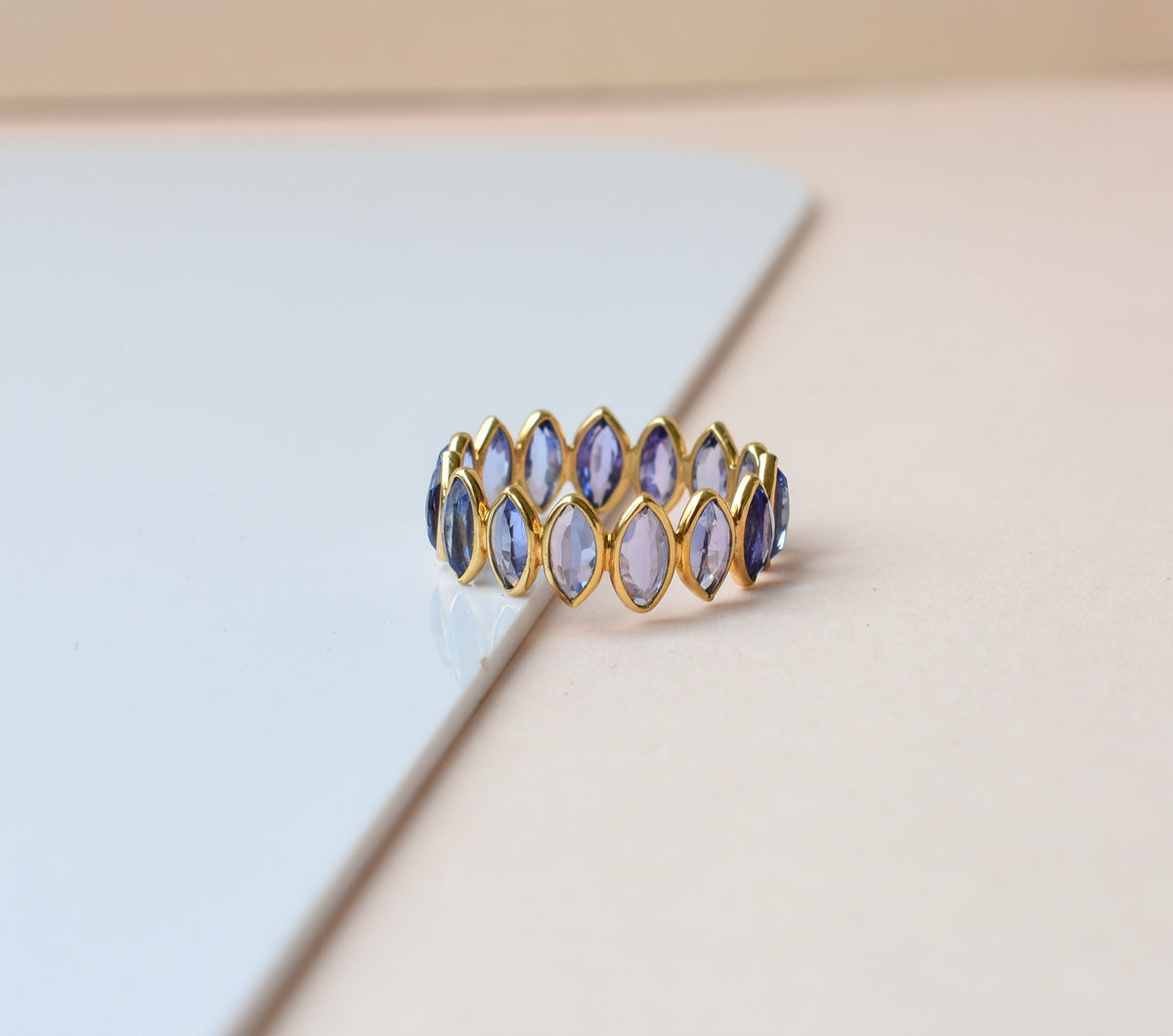 Tanzanite Marquise Band Ring in 18K Gold – Bezel-Set Stackable Ring