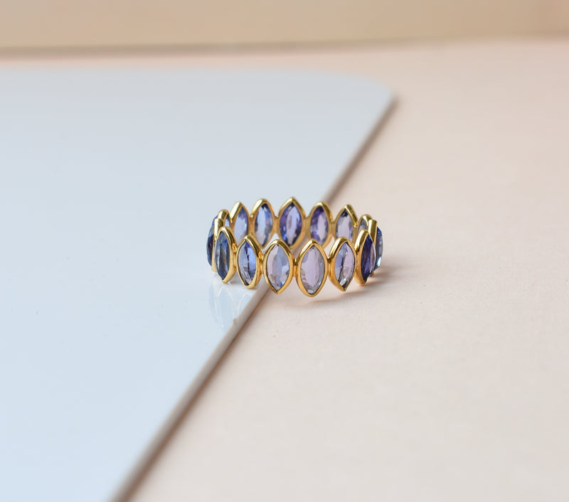 Tanzanite Marquise Band Ring in 18K Gold – Bezel-Set Stackable Ring