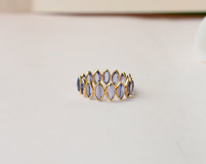 Tanzanite Marquise Band Ring in 18K Gold – Bezel-Set Stackable Ring