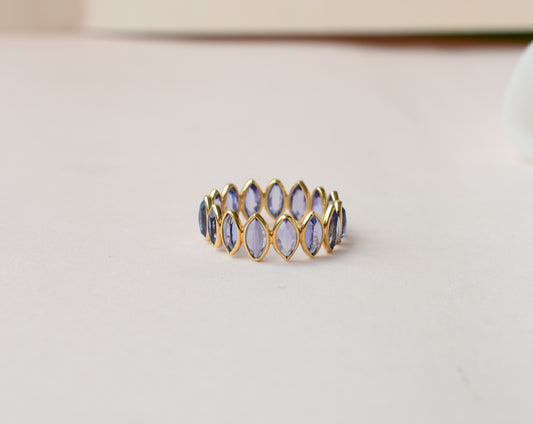 Tanzanite Marquise Band Ring in 18K Gold – Bezel-Set Stackable Ring