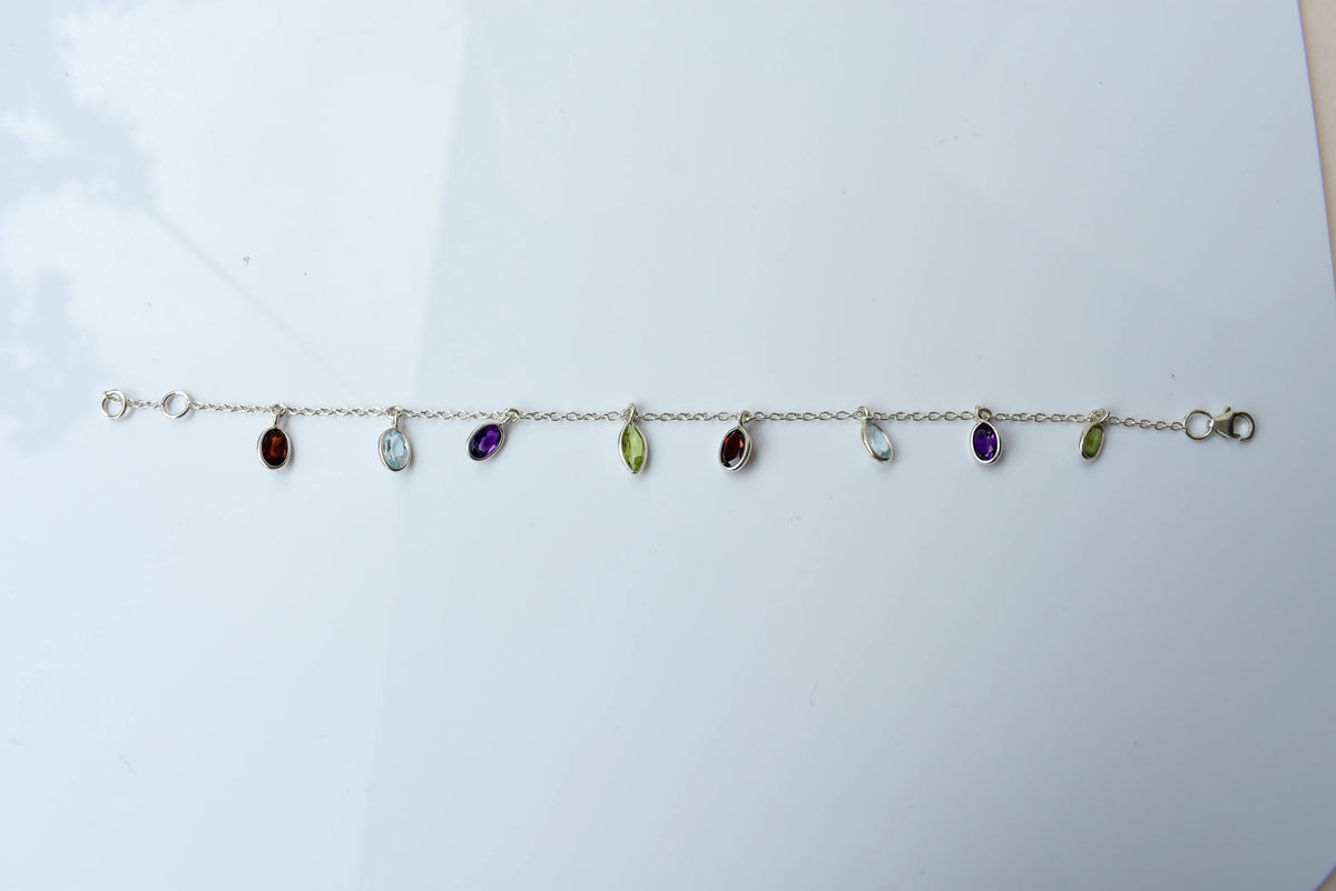Multi gemstone marquise dangle bracelet in silver