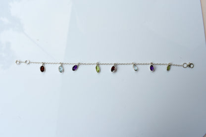 Multi gemstone marquise dangle bracelet in silver