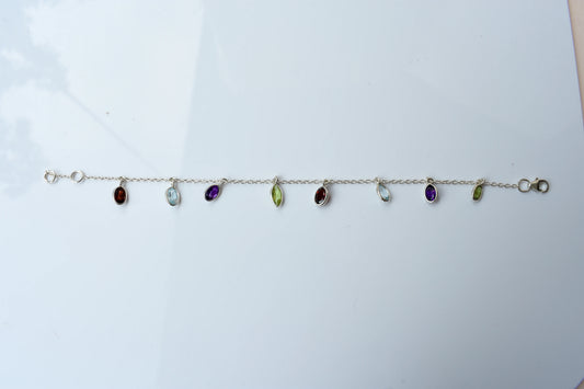 Multi gemstone marquise dangle bracelet in silver