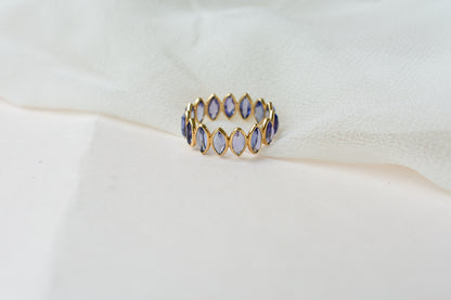 Tanzanite Marquise Band Ring in 18K Gold – Bezel-Set Stackable Ring
