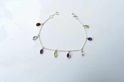 Multi gemstone marquise dangle bracelet in silver