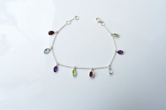 Multi gemstone marquise dangle bracelet in silver