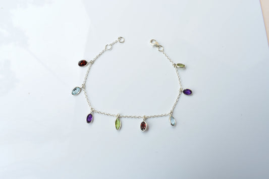 Multi gemstone marquise dangle bracelet in silver