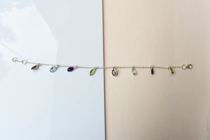 Multi gemstone marquise dangle bracelet in silver