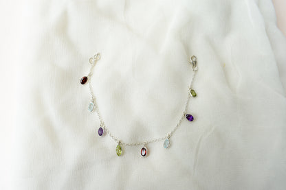 Multi gemstone marquise dangle bracelet in silver