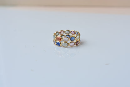 Multi Sapphire Double Row Eternity Band in 18K Gold – Oval Bezel-Set Ring
