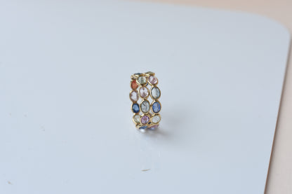 Multi Sapphire Double Row Eternity Band in 18K Gold – Oval Bezel-Set Ring