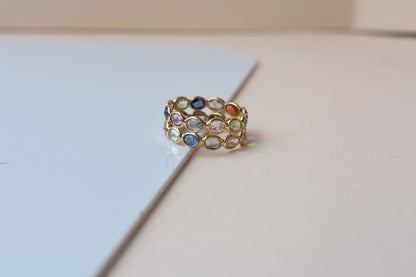Multi Sapphire Double Row Eternity Band in 18K Gold – Oval Bezel-Set Ring