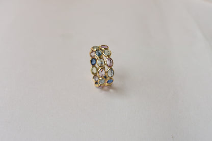 Multi Sapphire Double Row Eternity Band in 18K Gold – Oval Bezel-Set Ring
