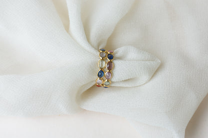 Multi Sapphire Double Row Eternity Band in 18K Gold – Oval Bezel-Set Ring