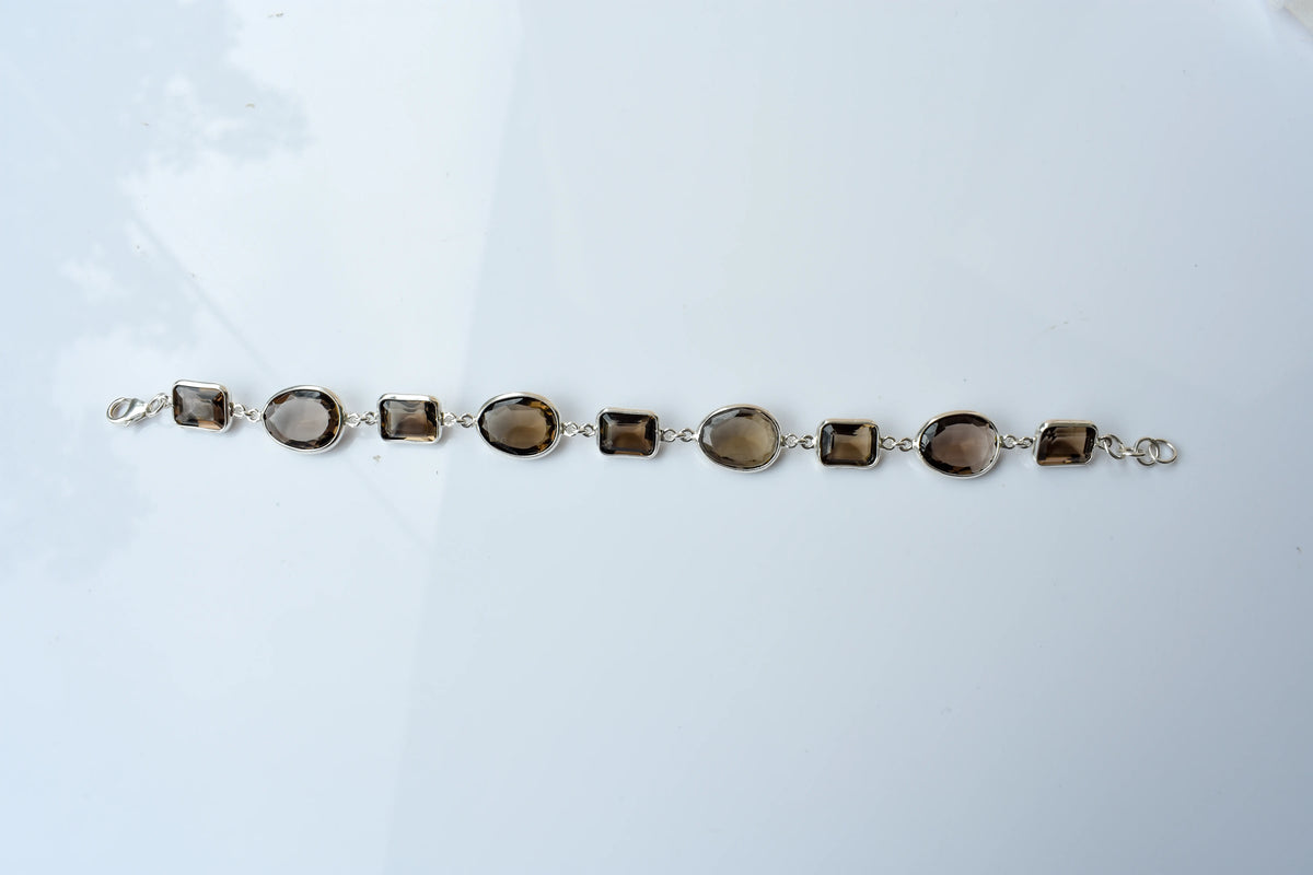 Smoky quartz bezel bracelet in 925 silver