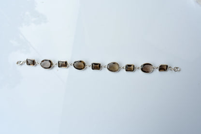 Smoky quartz bezel bracelet in 925 silver