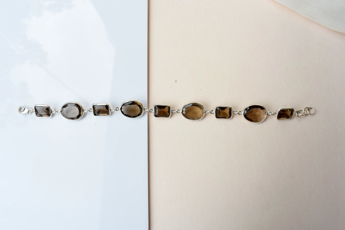 Smoky quartz bezel bracelet in 925 silver