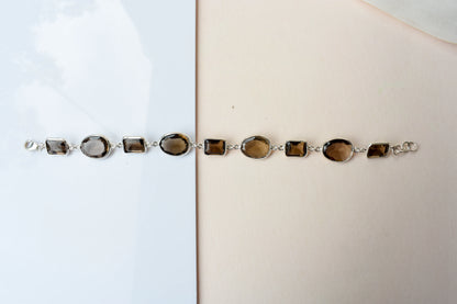 Smoky quartz bezel bracelet in 925 silver