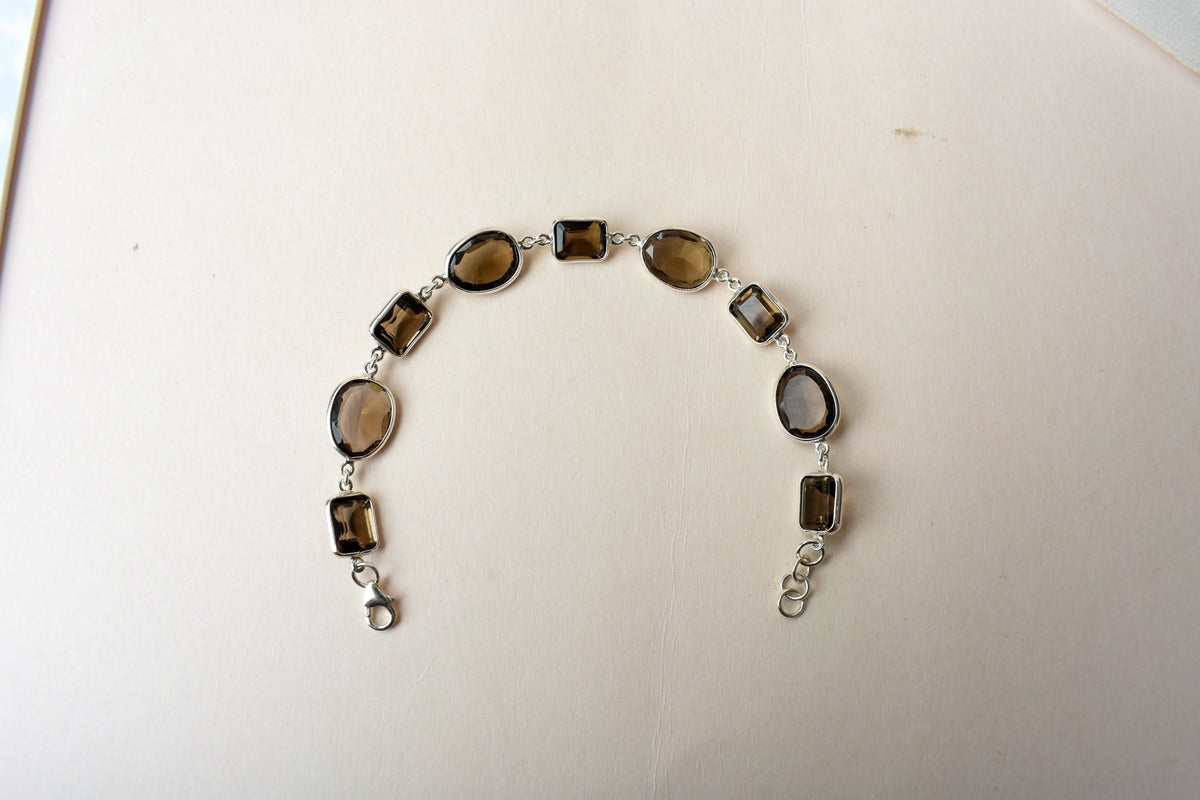 Smoky quartz bezel bracelet in 925 silver