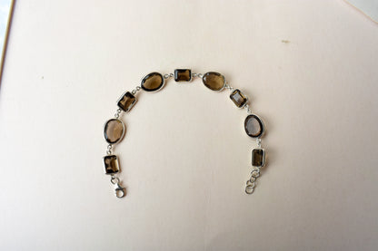 Smoky quartz bezel bracelet in 925 silver
