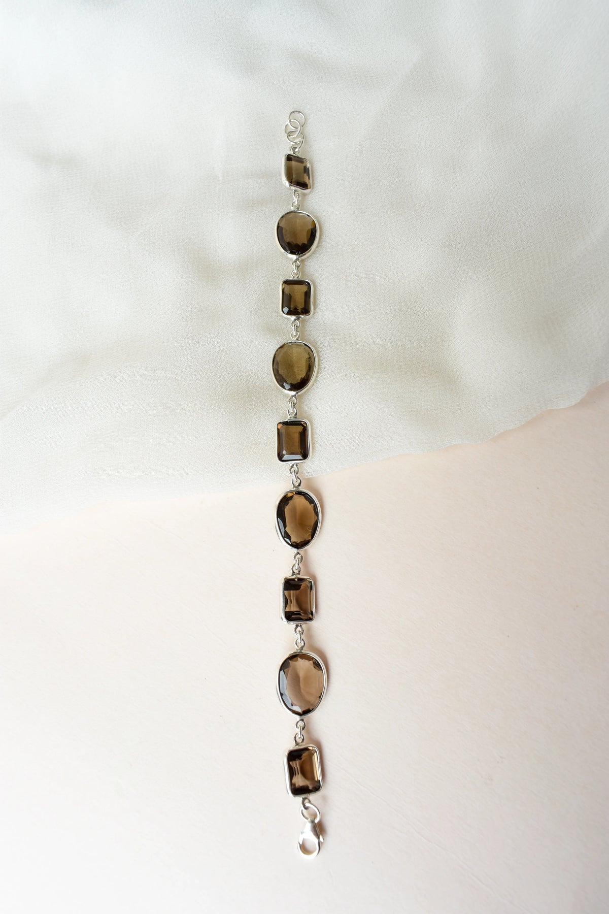 Smoky quartz bezel bracelet in 925 silver