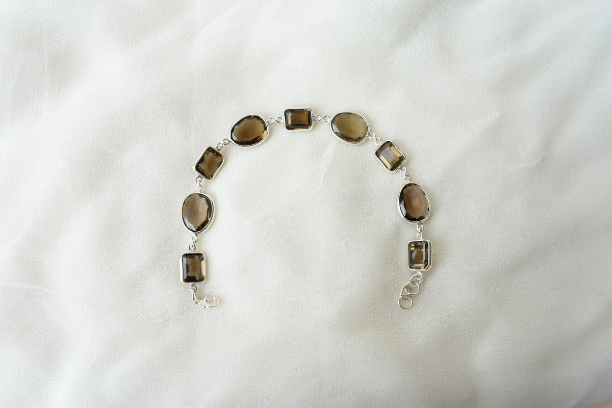 Smoky quartz bezel bracelet in 925 silver