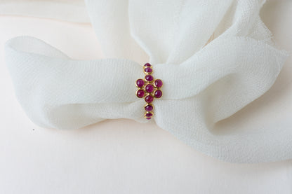 Ruby Flower Cluster Ring in 18K Gold – Round Cabochon Bezel-Set Ring