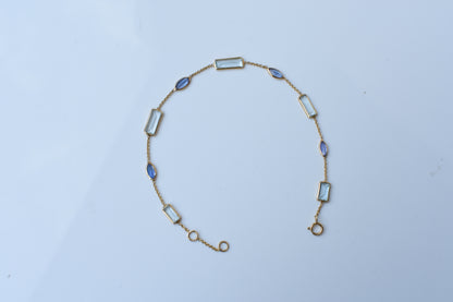 Aquamarine & Tanzanite Station Bracelet in 18K Gold – Emerald-Cut & Marquise Bezel Bracelet