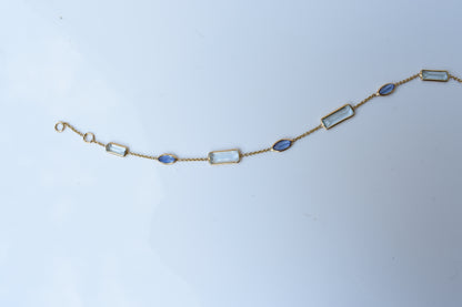 Aquamarine & Tanzanite Station Bracelet in 18K Gold – Emerald-Cut & Marquise Bezel Bracelet