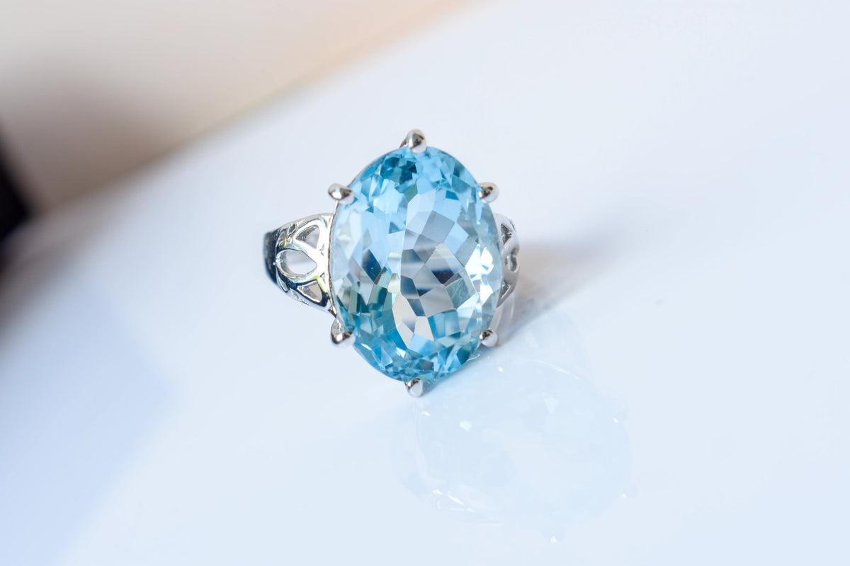 Oval sky blue topaz solitaire ring in 925 silver