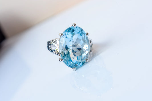 Oval sky blue topaz solitaire ring in 925 silver