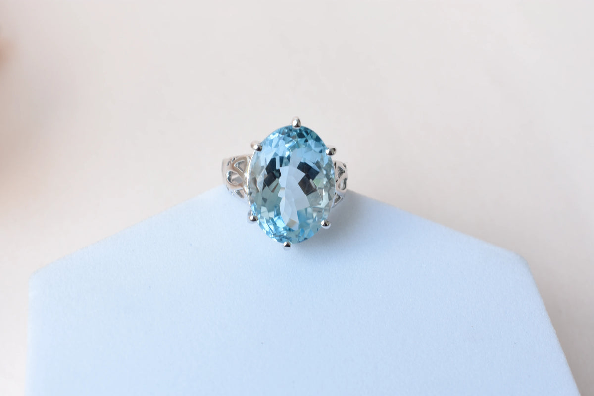 Oval sky blue topaz solitaire ring in 925 silver