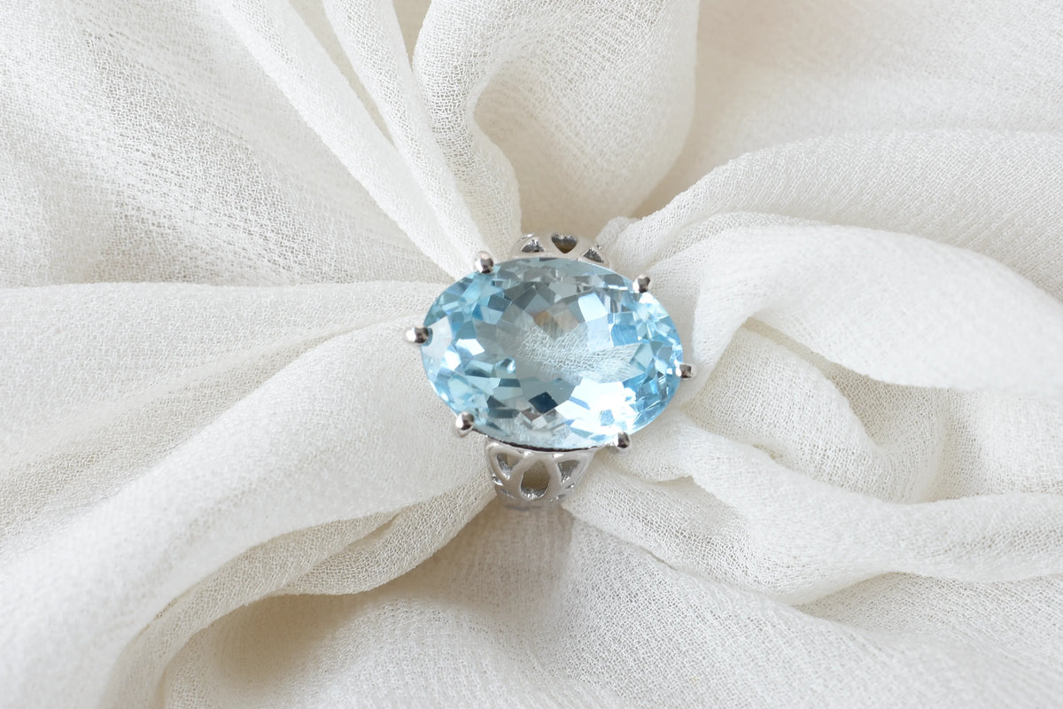 Oval sky blue topaz solitaire ring in 925 silver