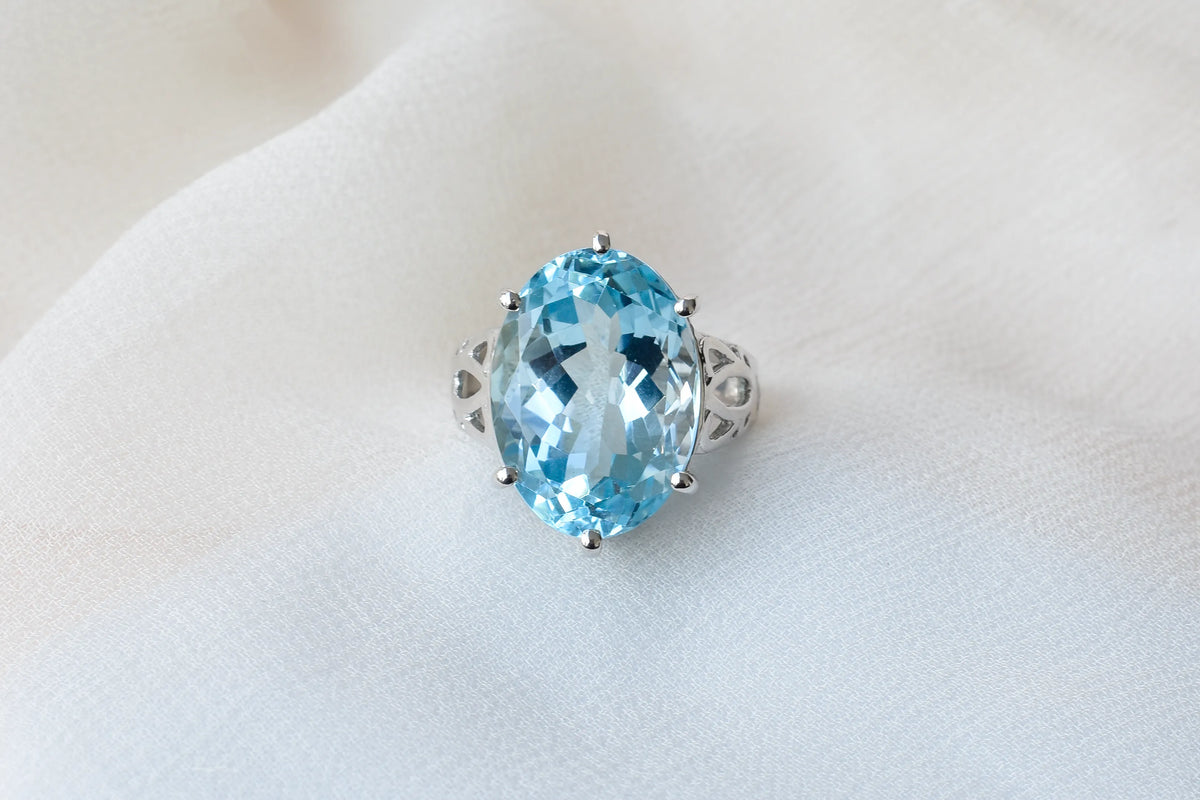 Oval sky blue topaz solitaire ring in 925 silver