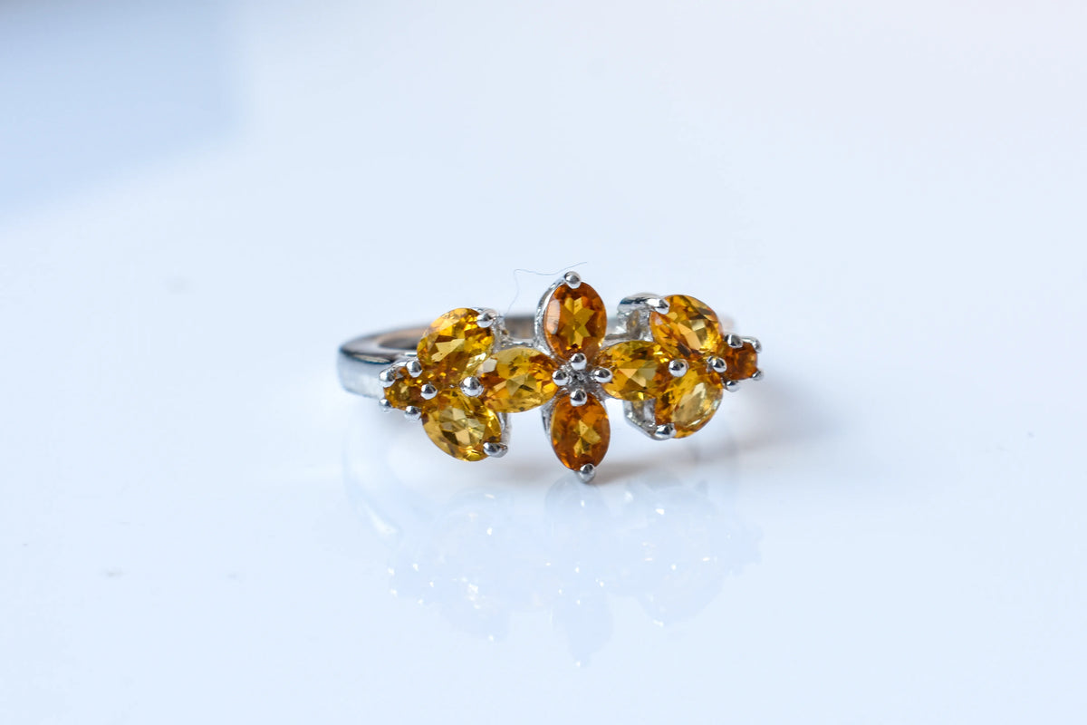 Citrine flower cluster ring in 925 silver