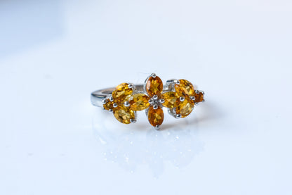 Citrine flower cluster ring in 925 silver