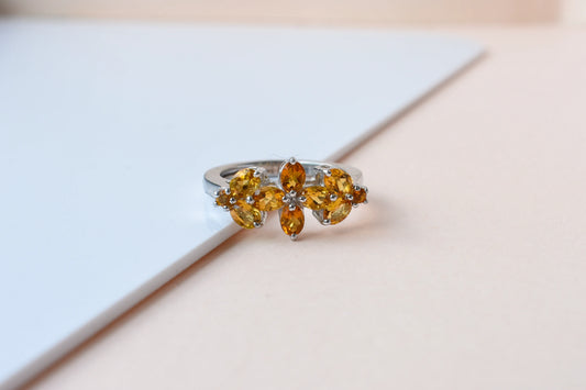 Citrine flower cluster ring in 925 silver