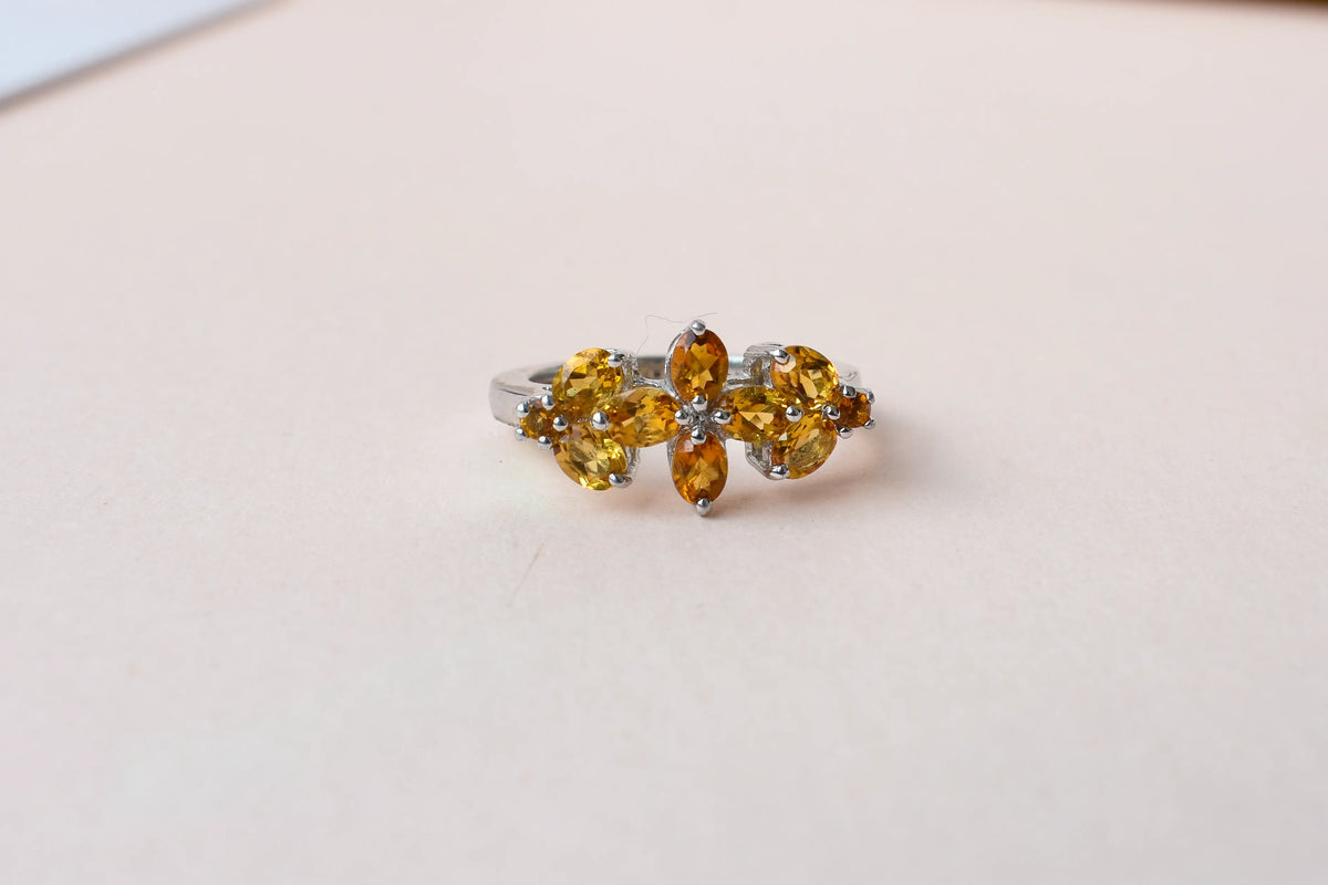 Citrine flower cluster ring in 925 silver