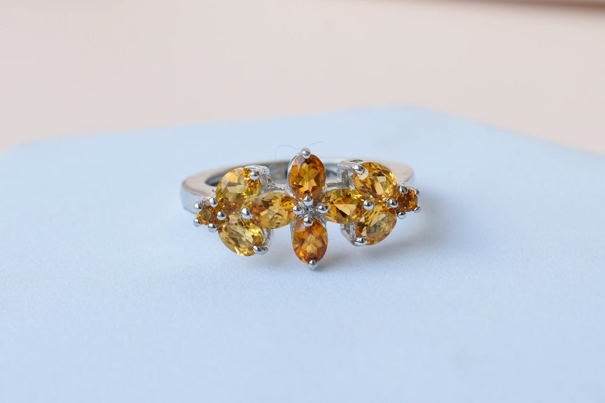 Citrine flower cluster ring in 925 silver