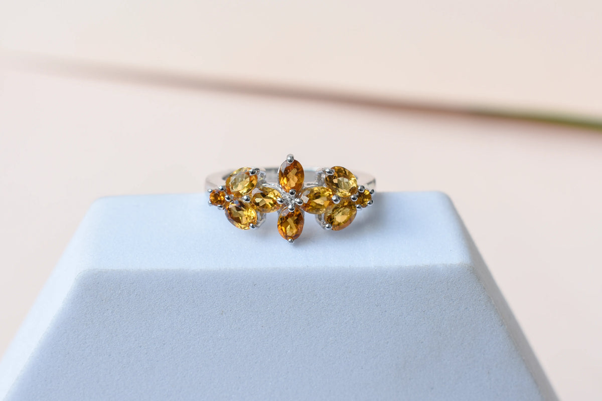 Citrine flower cluster ring in 925 silver