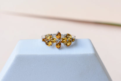 Citrine flower cluster ring in 925 silver