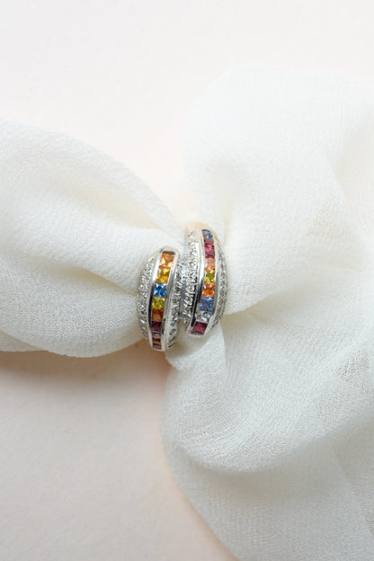 Multicolor sapphire bypass ring in 925 silver