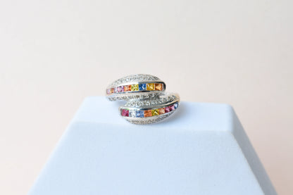 Multicolor sapphire bypass ring in 925 silver