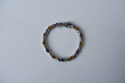 Amethyst and citrine tennis bracelet with alternating round stones in 925 silver