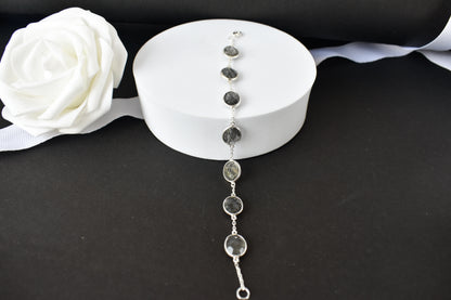 Black rutilated quartz bracelet with oval bezel-set stones in 925 silver