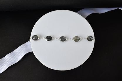 Black rutilated quartz bracelet with oval bezel-set stones in 925 silver