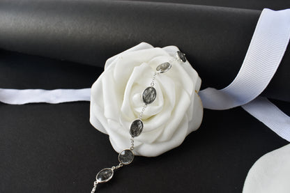 Black rutilated quartz bracelet with oval bezel-set stones in 925 silver